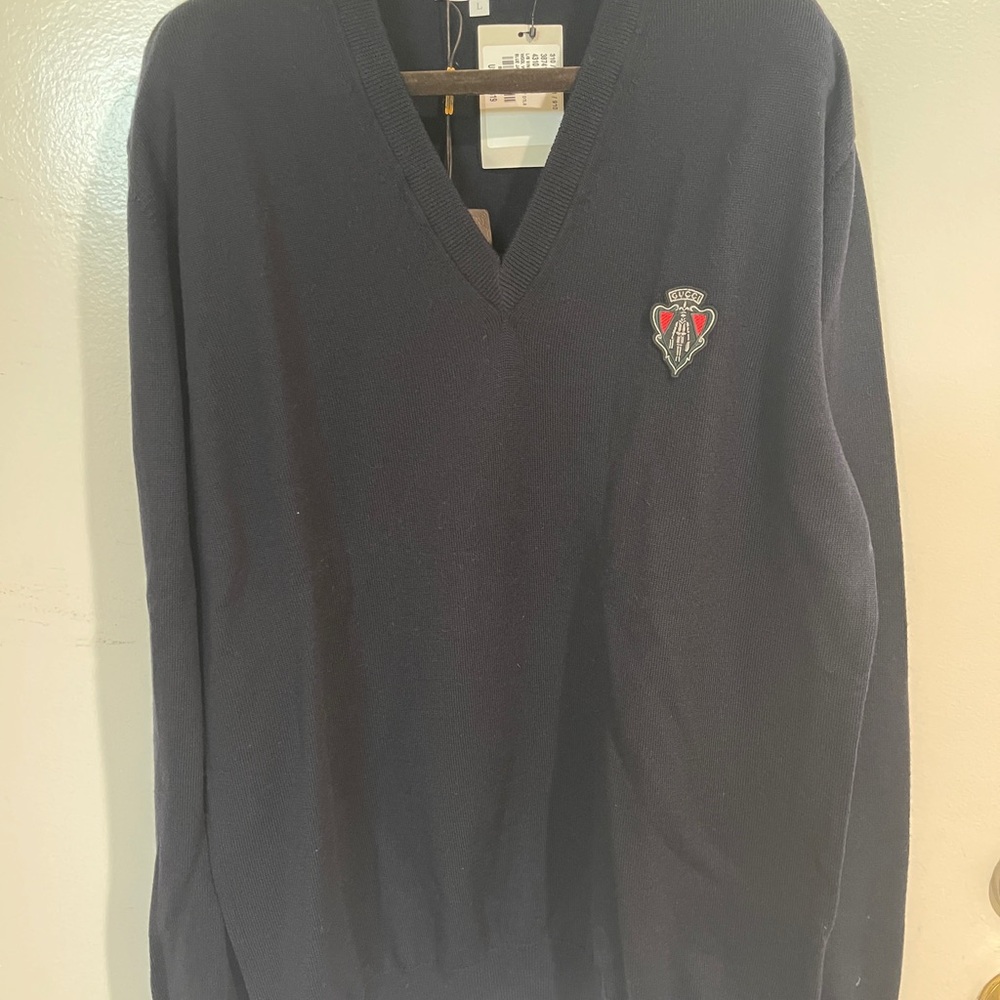 GUCCI Men's Navy Sweater with Emblem